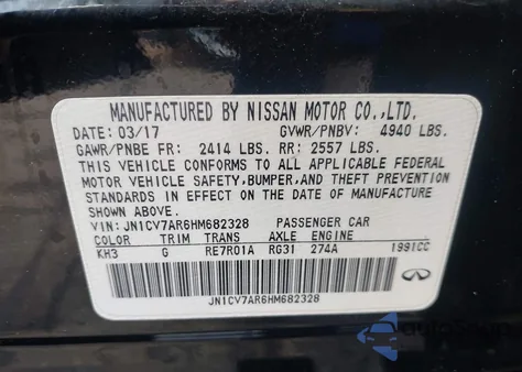 2017 Infiniti Q50 2.0T Premium из США, поврежденный, VIN JN1CV7AR6HM682328